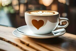 uma copo do café com uma coração dentro a meio. gerado por IA foto