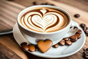 café feijões e uma coração em forma café com leite. gerado por IA foto