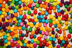 uma ampla grupo do colorida doce feijões. gerado por IA foto