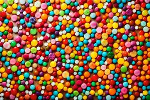 uma ampla pilha do colorida doces. gerado por IA foto