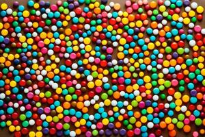 colorida doces em uma Castanho superfície. gerado por IA foto