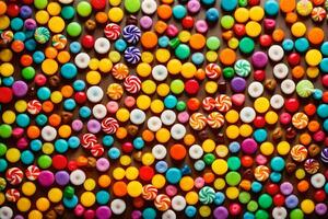 colorida doce doces em uma Preto fundo. gerado por IA foto