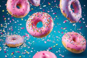 rosquinhas vôo dentro a ar com granulados. gerado por IA foto