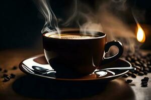 uma copo do café é uma ótimo caminho para começar a dia. gerado por IA foto