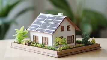 casa ecológica modelo demonstrando natural energia utilização conceito. ai gerado foto