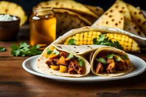 mexicano frango tacos com abacaxi e milho. gerado por IA foto