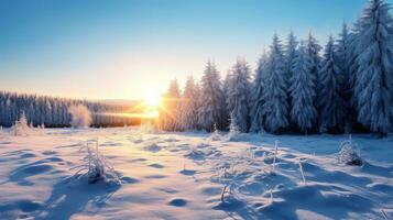 inverno floresta panorama com coberto de neve abeto árvores ai gerado. foto