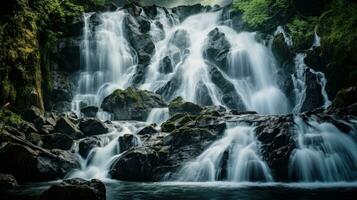 cascata dentro selva. papel de parede fundo. natural cenário. ai generativo foto