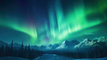 aurora boreal e aurora australis simultaneamente iluminação acima a polar céu papel de parede. ai generativo foto