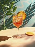 aperol spritz verão beber dentro vidro com sombras, tropical fundo. generativo ai foto