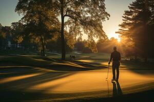 jogador de golfe em uma golfe curso, criada com generativo ai foto