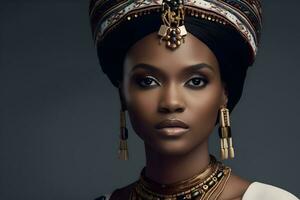 lindo africano mulher dentro étnico vestir. neural rede ai gerado foto