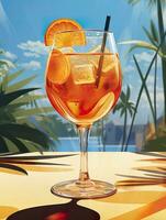 aperol spritz verão beber dentro vidro com sombras, tropical fundo. generativo ai foto