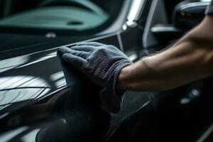 adesivo do uma protetora filme em a Farol do uma carro dentro uma carro detalhamento estúdio. neural rede ai gerado foto