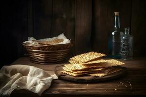 pesah celebração conceito judaico Páscoa feriado. matzo pão. neural rede ai gerado foto