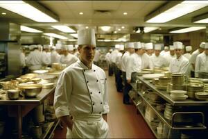 restaurante chefe de cozinha dentro a cozinha. neural rede ai gerado foto