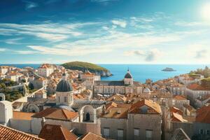 dubrovnik velho Cidade panorâmico visualizar, Dalmácia, Croácia, histórico Cidade do dubrovnik panorâmico visualizar, ai gerado foto