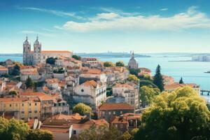 panorâmico Visão do a velho Cidade do dubrovnik, Croácia, panorama do a montanhas, ai gerado foto