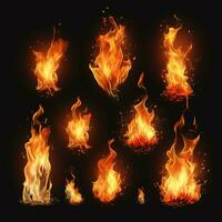 conjunto do queimando incêndios do chamas e faíscas foto