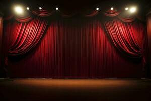 esvaziar teatro etapa com vermelho cortinas. generativo ai foto