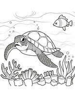 coloração livro para crianças mar tartaruga natação dentro água foto