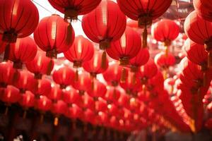 vermelho chinês lanternas para chinês Novo ano festival dentro Bangkok, tailândia, vermelho lanternas dentro chinês lunar Novo ano festival, tailândia, ai gerado foto