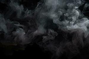 abstrato fumaça movimentos em uma Preto fundo. Projeto elemento para gráficos, denso fumaça em Preto fundo, ai gerado foto
