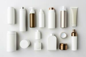 Cosmético beleza produtos containers em branco fundo. generativo ai foto