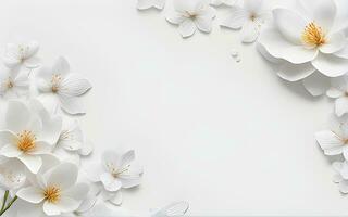 branco flores papel textura em uma branco fundo de ai generativo foto