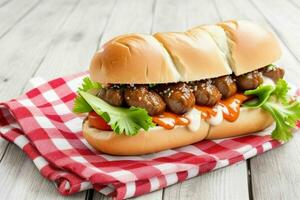 grelhado carne quente cachorro em pão. fundo. ai generativo pró foto