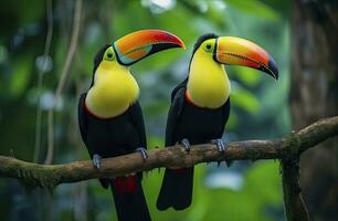 tucano sentado em a ramo dentro a floresta. ai gerado foto