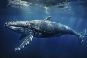 jovem corcunda baleia dentro azul água. ai gerado foto