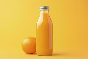 laranja suco garrafa em laranja fundo. ai gerado foto