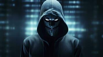 binário intriga. anônimo robótico hacker. conceito do hacking. ai gerado foto