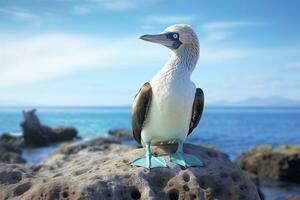 a raro de pés azuis booby descansos em a de praia. ai gerado foto