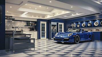 moderno interior garagem Projeto com carro. ai gerado foto