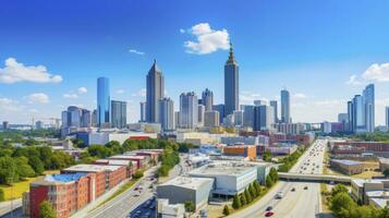 centro da cidade Atlanta Horizonte com icônico edifícios contra azul céu. ai gerado foto
