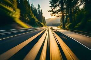 uma embaçado imagem do uma estrada com movimento borrão. gerado por IA foto