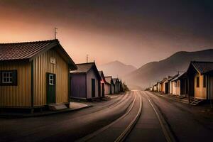 uma grandes estrada com casas em qualquer lado. gerado por IA foto