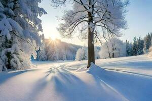 inverno panorama com árvores e neve. gerado por IA foto