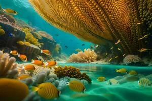 uma coral recife com peixe e de outros corais. gerado por IA foto