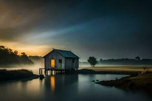 a casa em a lago. gerado por IA foto