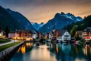 a lindo Cidade do Hallstatt, Áustria. gerado por IA foto