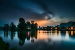 foto papel de parede a céu, água, nuvens, a lago, a casa, a casa, o. gerado por IA