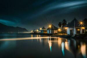 foto papel de parede a céu, noite, lago, a mar, a lua, a nuvens, o. gerado por IA