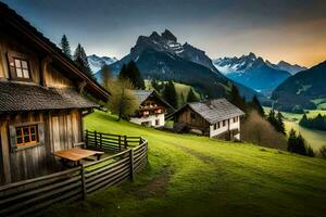 a Alpes, Suíça, Europa, a montanhas, a sol, a céu,. gerado por IA foto