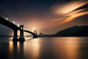 uma grandes exposição fotografia do uma ponte sobre água. gerado por IA foto