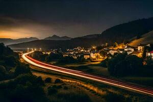 uma grandes exposição foto do uma Cidade às noite. gerado por IA