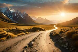 a estrada para a montanhas. gerado por IA foto