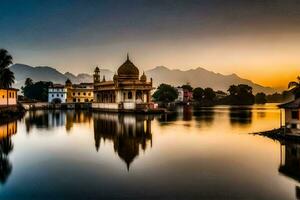 a dourado têmpora, udaipur, Índia. gerado por IA foto